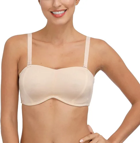 Vista 4 de DHX Brasier bandeau sin tirantes para mujer con correas transparentes, almohadillas extraíbles multidireccional, tallas grandes, para busto grande
