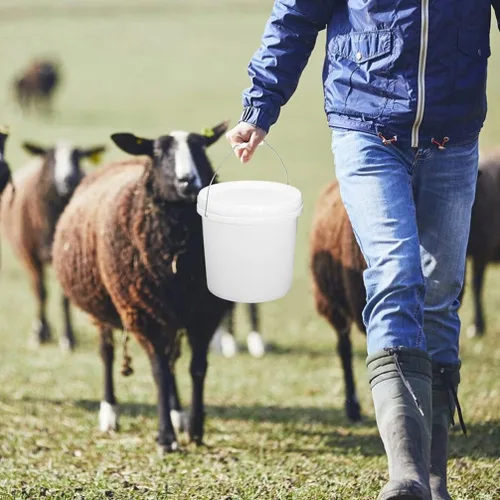 Vista 3 de Cubo de plástico de 5 L con tapa y asa, cubo pequeño sellado blanco de grado alimenticio, resistente de grado alimenticio, contenedor de pintura