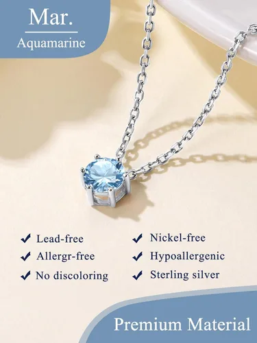 Vista 4 de 925 Sterling Silver Pendant Necklaces for Women, HeartRound Birthstone Necklaces Birthday Jewelry for Mother Wife Daughter (with Gift Box)