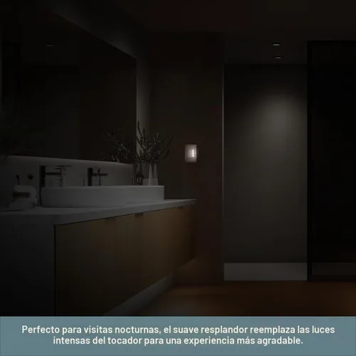 Vista 4 de Interruptor de luz nocturna simple de Deako, luz LED blanca cálida, sensor de encendido/apagado automático, un solo polo, requiere cable neutro