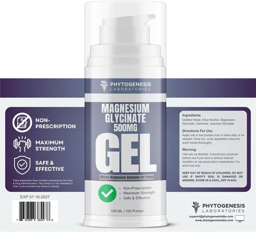 Vista 3 de Gel tópico de glicinato de magnesio – 500 mg por bomba – Fórmula transdérmica de alta absorción – Alivia los músculos – Apoya la relajación