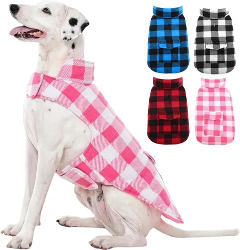 Vista 12 de Kuoser Abrigo de invierno para perro, chaqueta de forro polar resistente al viento, estilo británico, a cuadros, chaleco para clima frío