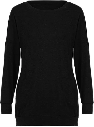 Vista 5 de Blusa casual de manga larga para mujer, color liso, cuello redondo, cómoda, holgada, con bolsillos