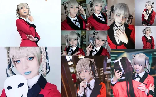 Vista 9 de JOMICO Momobami Kirari - Pelucas de cosplay para mujer, Kakegurui, Halloween, fiesta, pelucas sintéticas, color tostado con cabello trenzado y colas