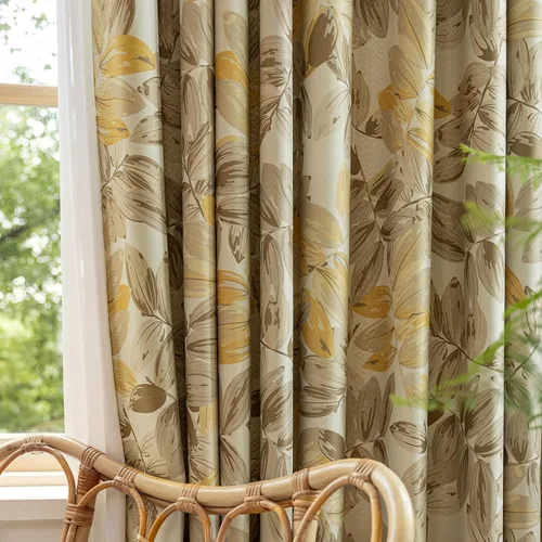 Vista 5 de SUOUO - Cortinas opacas vintage de color marrón moca, 2 paneles de 84 pulgadas Watercolor Yellow Botanical Leaf,Farmhouse,Thermal Insulated,Room