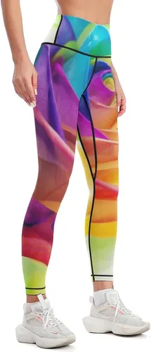 Vista 4 de Rainbow Rose High Waist Yoga Pants Tummy Control Stretch Leggings for Women