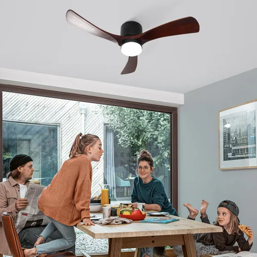 Vista 2 de GESUM Ventilador de techo de 42 pulgadas con control remoto de luces, ventilador de techo de perfil bajo con 3 aspas de madera de nogal, reversible