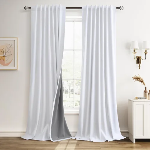 Vista 17 de Guken Cortinas opacas de lino, 2 paneles rústicos, elegantes, 100% opacas, con aislamiento térmico, banda de ganchos y trabilla trasera, 52 x 84