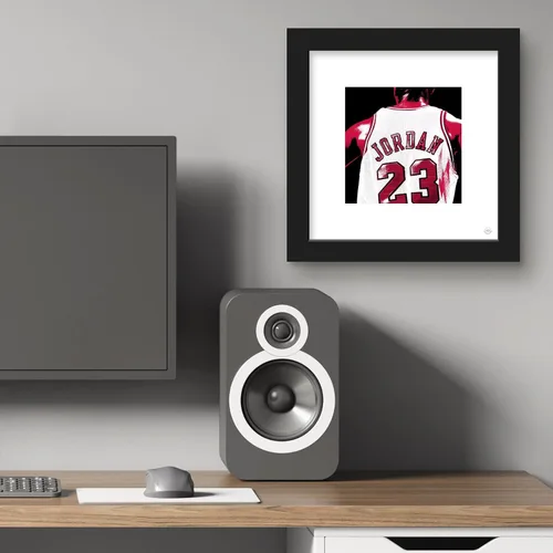 Vista 5 de Trends International Gallery Pops Michael Jordan - Póster de pared con parte trasera de jersey, 12.00 x 12.00 pulgadas, versión de marco negro