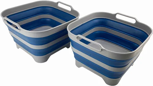 Vista 11 de SAMMART Sartén de plástico plegable de 10 L (2.6 galones) con tapón de drenaje, tina de lavado portátil, bañera plegable, almacenamiento de cocina
