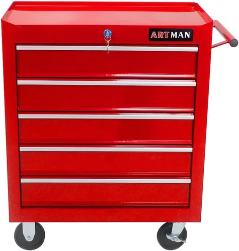 Vista 8 de Carrito de herramientas con ruedas y cajones mecánicos, caja de herramientas resistente con cerradura, carrito de herramientas multifuncional