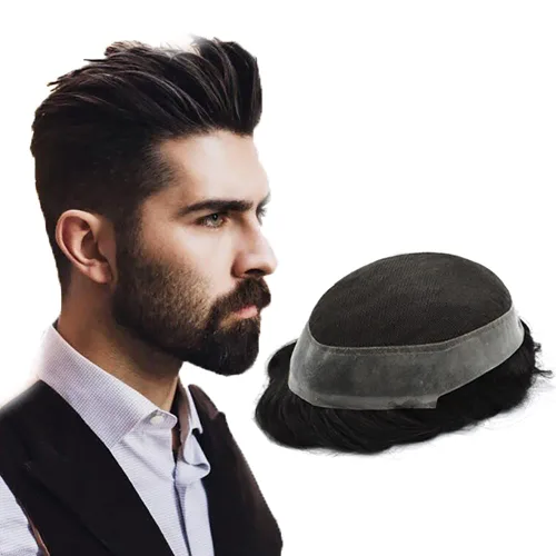 Vista 47 de Toupee For Men Real Human Hair Mens Toupee Hair Replacement System Swiss Lace Toupee For Men Natural Human Hair Piece Mens Toupee6*8"-90% density#2