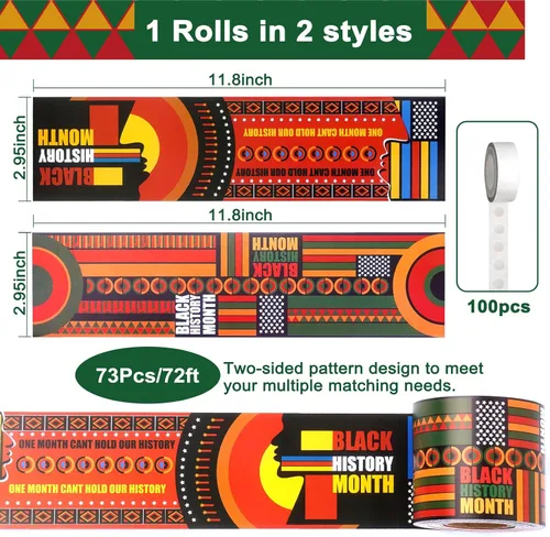 Vista 2 de Tablero de anuncios del mes de la historia negro de 72 pies, borde Kente, decoración de aula, papel de doble cara para celebración afroamericana