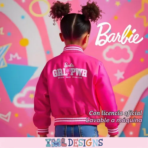 Vista 5 de Barbie Chaqueta bomber para niñas, chaqueta universitaria con cremallera y ropa de abrigo para niña