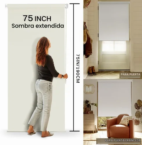 Vista 2 de Persiana enrollable opaca sin taladro, 20 pulgadas de ancho x 75 pulgadas de alto, beige 100% bloque de luz, protección UV, sin herramientas, tela