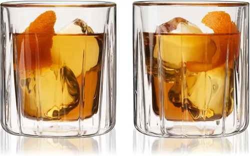 Vista 7 de Viski Vasos de doble pared con diseño de cristal cortado, aptos para lavavajillas, 10.5 onzas, juego de 2