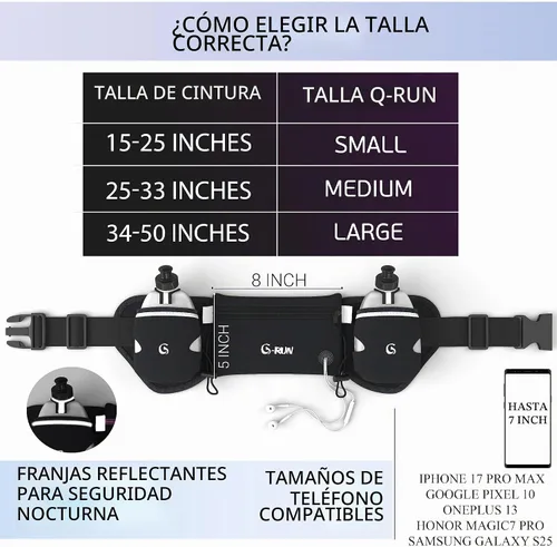 Vista 3 de Q-RUN Cinturón de hidratación para correr, Negro