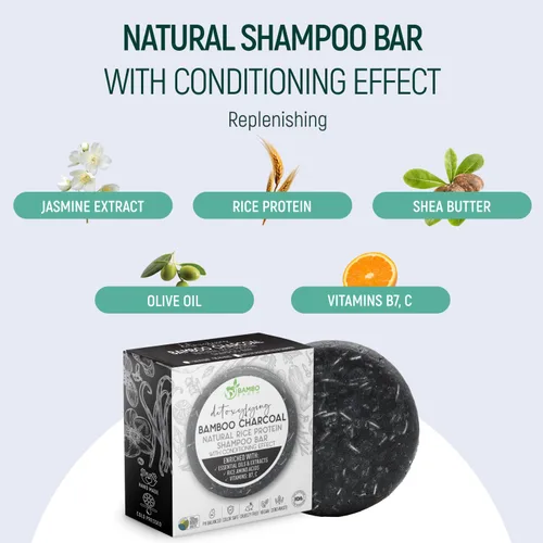 Vista 3 de Barra de champú de agua de proteína de arroz sólido con jabón para el cabello con efecto acondicionador - Barras de champú para cabello con todos