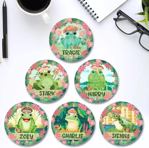 Vista 7 de Paquete de 6 posavasos personalizados de rana de cerámica, regalos de inauguración de la casa para nueva decoración del hogar, para mujeres adultas