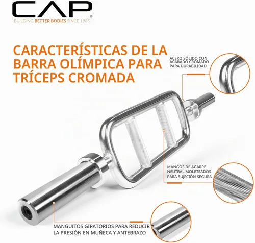 Vista 3 de CAP Barbell Barra olímpica para tríceps de 34 pulgadas, cromada (OBIS-34S)