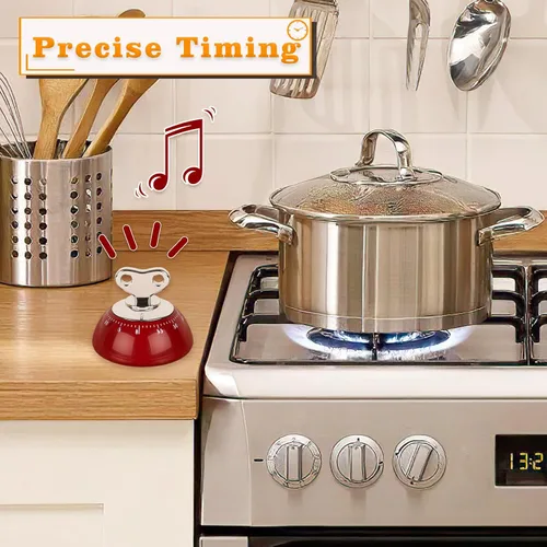 Vista 4 de Temporizador mecánico de cocina, temporizador analógico magnético con sonido de alarma fuerte para cocinar, hornear, diseño retro clásico,