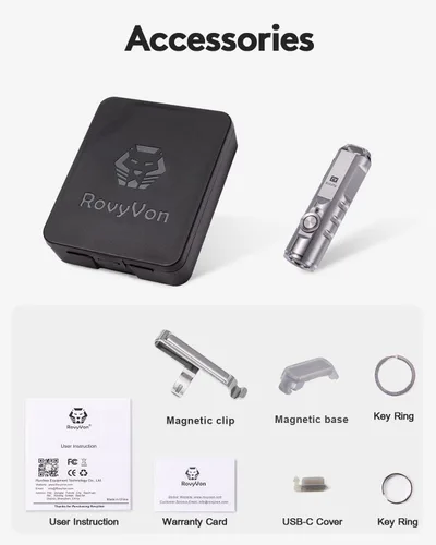 Vista 7 de RovyVon Aurora A2 G4 - Linterna de llavero brillante USB C recargable EDC, linterna de 650 lúmenes con clip magnético pequeño, función de bloqueo