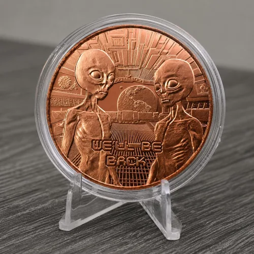 Vista 3 de We'll Be Back Aliens Moneda redonda coleccionable de cobre .999 de 1 onza en cápsula - COA by Heavenly Metals Volveremos