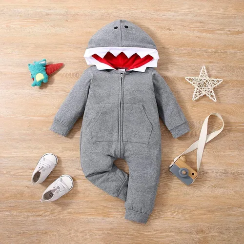 Vista 8 de Mameluco con capucha para recién nacidos, niños y niñas, diseño de tiburón, dinosaurio