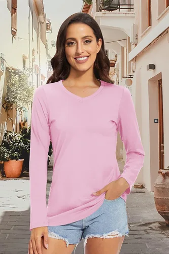 Vista 2 de TACVASEN Long Sleeve Shirts for Womens Casual Tops V-Neck Shirts Soft Tee Shirts V Neck T Shirts Cotton Tops