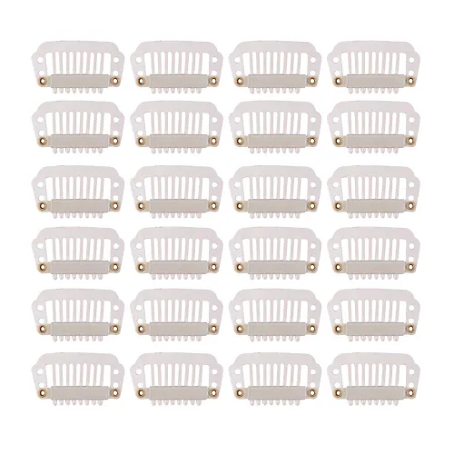Vista 14 de YANTAISIYU 24 unids/1.102 in 8 dientes Metal peluca clips con goma Snap Clips para peluca Hairpiece Hair Extension Accesorios (negro)