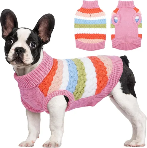 Vista 18 de Kuoser Suéter para perro, suéteres de Navidad para perros extra pequeños, suéter suave y cálido para perros, chaleco de punto trenzado colorido