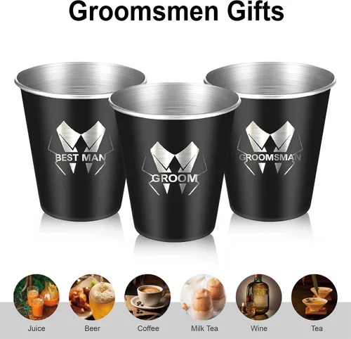 Vista 3 de PartyGifts&beyond 7 vasos de chupito para padrinos de boda para despedida de soltero y día de boda, vasos de chupito de acero inoxidable de 2 onzas