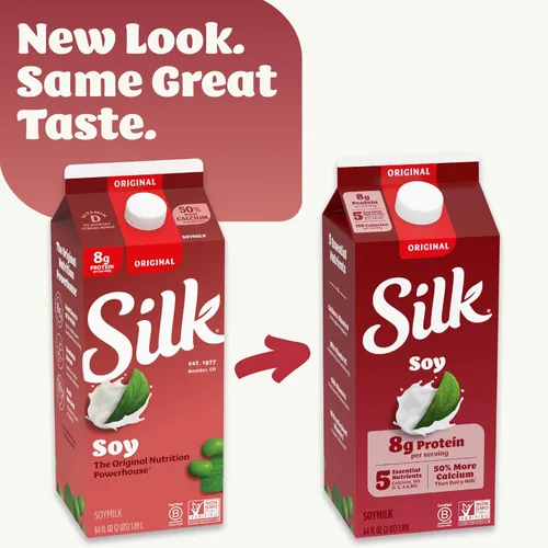 Vista 4 de Silk - Leche de soya, original, sin lácteos, vegana, sin OGM verificada por el «Proyecto Non-GMO», medio galón, 64 fl oz