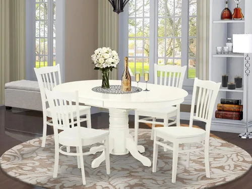 Vista 2 de East West Furniture AVGR5-LWH-W - Juego de comedor de 5 piezas para 4 personas, incluye una mesa de comedor ovalada con hojas de mariposa y 4 sillas