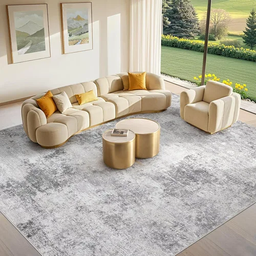 Vista 51 de Tortania Alfombra redonda lavable de 5 pies para sala de estar: Alfombra moderna abstracta neutra grande suave y delgada – Alfombra antideslizante