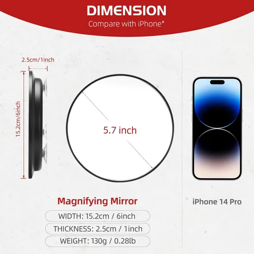 Vista 5 de Espejo de aumento 10X con 3 ventosas – Espejo de maquillaje adhesivo de 6 pulgadas con aumento 10X, espejo de maquillaje ampliado, espejo cosmético