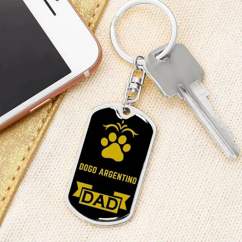 Vista 9 de Express Your Love Gifts Dogo Argentino Keychain Stainless Steel or 18k Gold