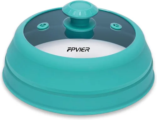Vista 18 de FPVIER Cubierta plegable para salpicaduras de microondas - Tapa ventilada de silicona y vidrio con mango de fácil agarre, se ajusta a platos