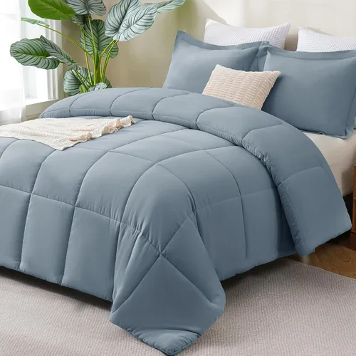 Vista 34 de CozyLux Juego de edredón Super King, juego de ropa de cama negro ceniza de 270GSM para todas las estaciones, juego de cama de 3 piezas cosidas