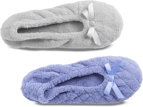 Vista 2 de ISOTONER Zapatillas de bailarina para mujer, acolchadas y estampadas sólidas, paquete de 2