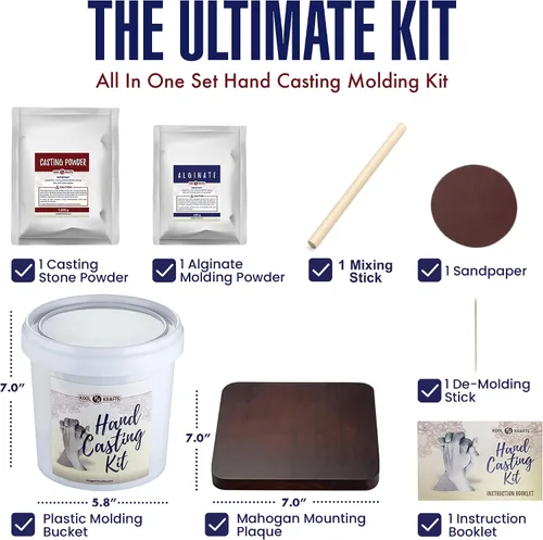 Vista 2 de Kit de Fundición de Manos para Parejas, Kit de Moldeo de Estatua de Yeso DIY, Kit de Molde de Manos DIY con Base de Madera de Caoba, Aniversario