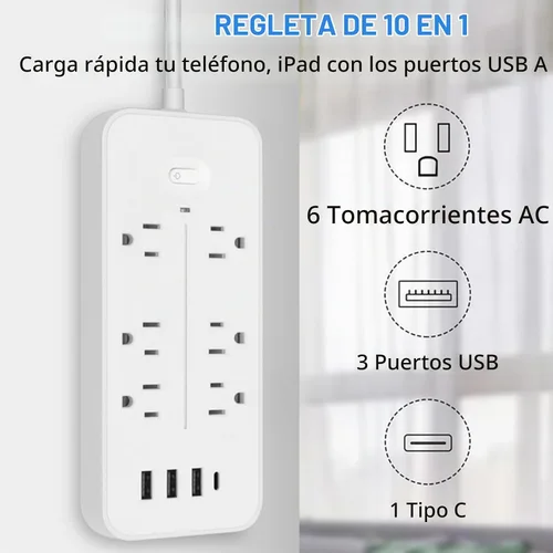 Vista 5 de Protector contra sobretensiones Regleta de enchufe múltiple 6 enchufes