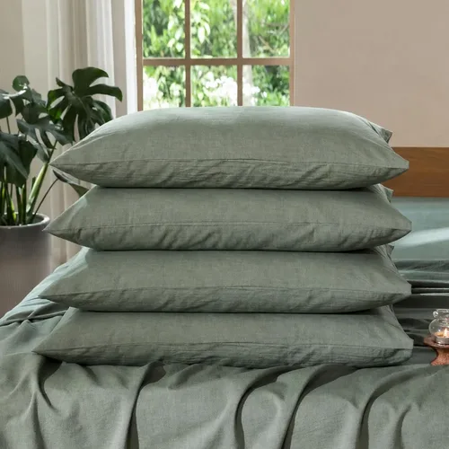 Vista 41 de MooMee Juego de 2 fundas de almohada de cuadros 100% algodón lavado con textura parecida al lino, transpirable, duradera, suave y cómoda