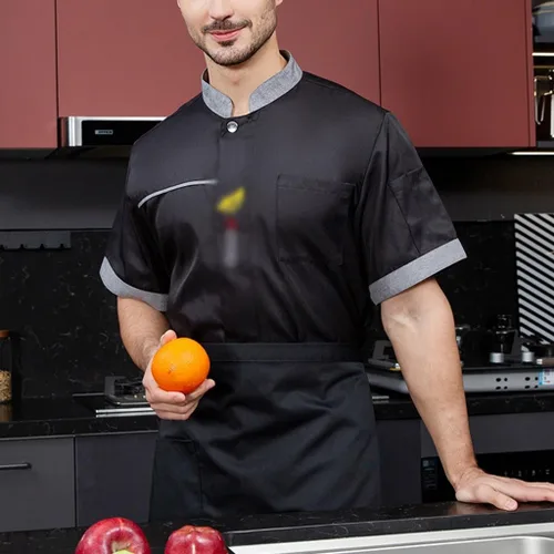 Vista 2 de Abrigo de chef con botones para hombre, manga cortalarga, chaqueta de chef unisex ligera