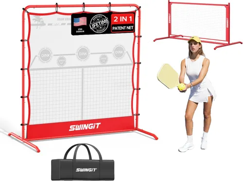 Vista 7 de Red de práctica de pickleball con mini red de pickleball pequeña de 6 pies, sistema de entrenamiento individual portátil para manos delanteras