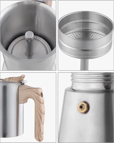 Vista 7 de Sivaphe Cafetera Espresso para Estufa de Acero Inoxidable 3.5 oz, 1-2 Tazas Cafetera Inducción Olla Moka, Olla Moka de 100ml Campaing, Olla Moka 2