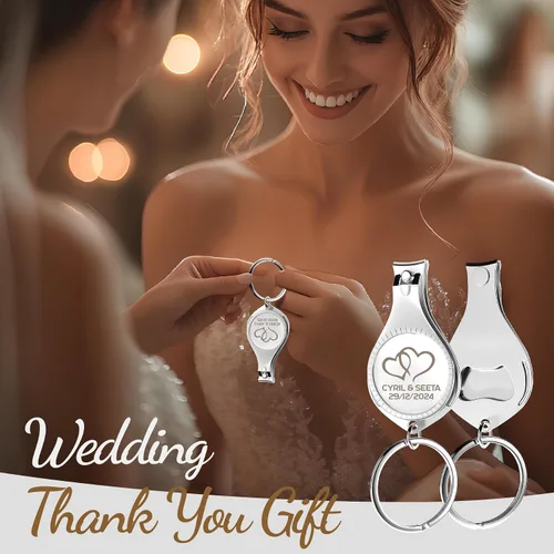 Vista 6 de Abrebotellas multifunción 4 en 1, cortauñas, recuerdos de boda, privado personalizado, plateado, regalos multiherramienta para hombres