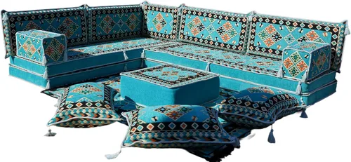 Vista 19 de arabicsofa Juego de asientos Jalsa en forma de L – Majlis árabe hecho a mano con almohadas de respaldo