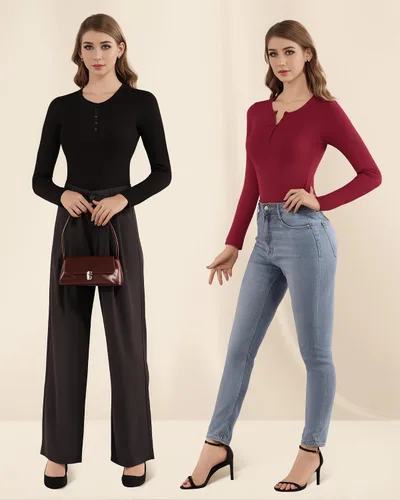Vista 5 de MANGOPOP Body de manga larga para mujer, con botones, cuello en V, acanalado, camiseta
