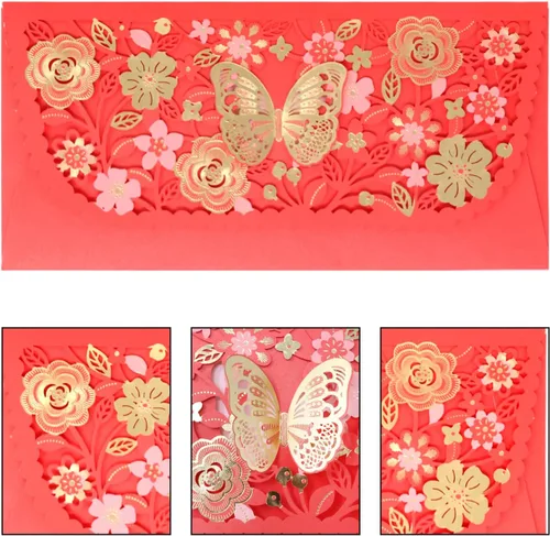 Vista 5 de Honbay 6 sobres chinos rojos de la suerte, bolsillo para dinero Hong Bao, organizador de regalo, envolopes para festival de primavera, cumpleaños